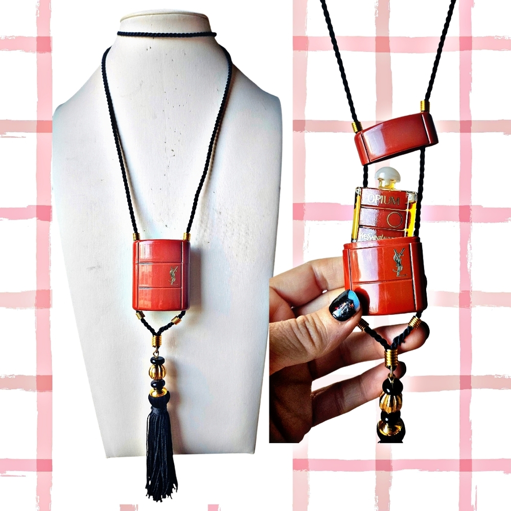 Vintage YSL 1980s Yves Saint Laurent OPIUM Perfume Tassel Necklace
